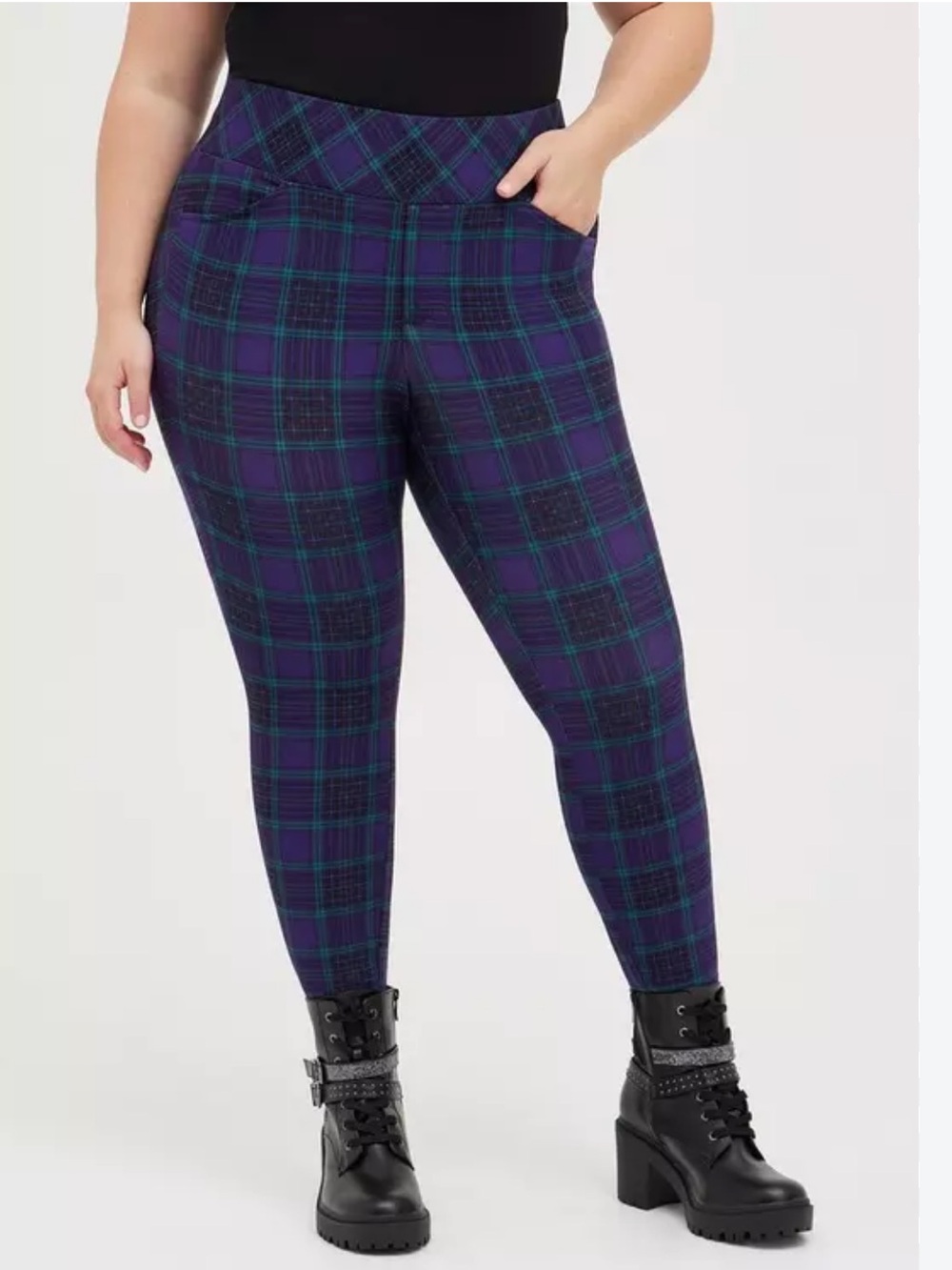 NWT TORRID pixie pants high-rise pull on purple plaid size extra large XL